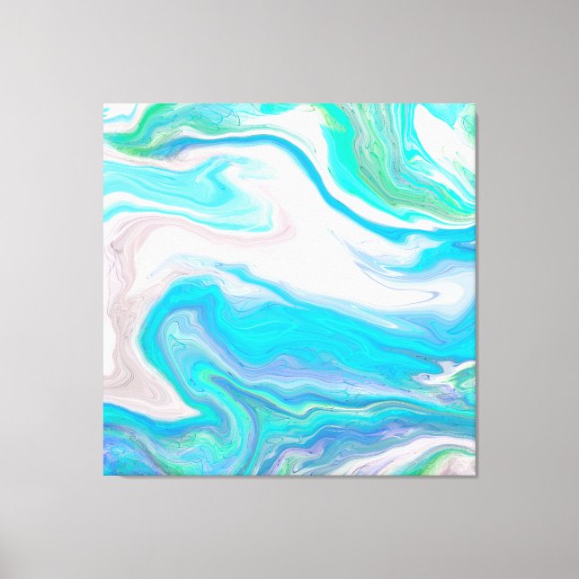 Sea Glass Blue und Green Marble Fluid Art Leinwanddruck (Vorderseite)