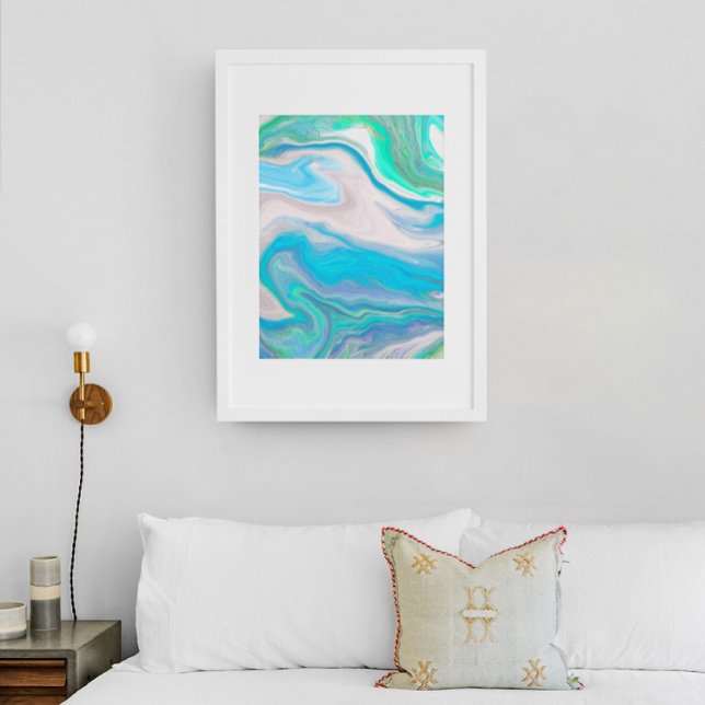 Sea Glass Blue und Green Marble Fluid Art Leinwanddruck (Von Creator hochgeladen)