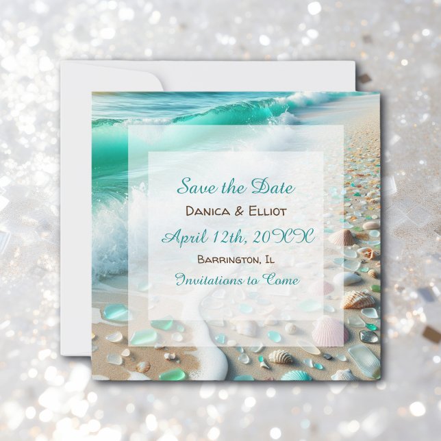 Sea Glass Coastal Foto Hochzeit Save The Date (Von Creator hochgeladen)