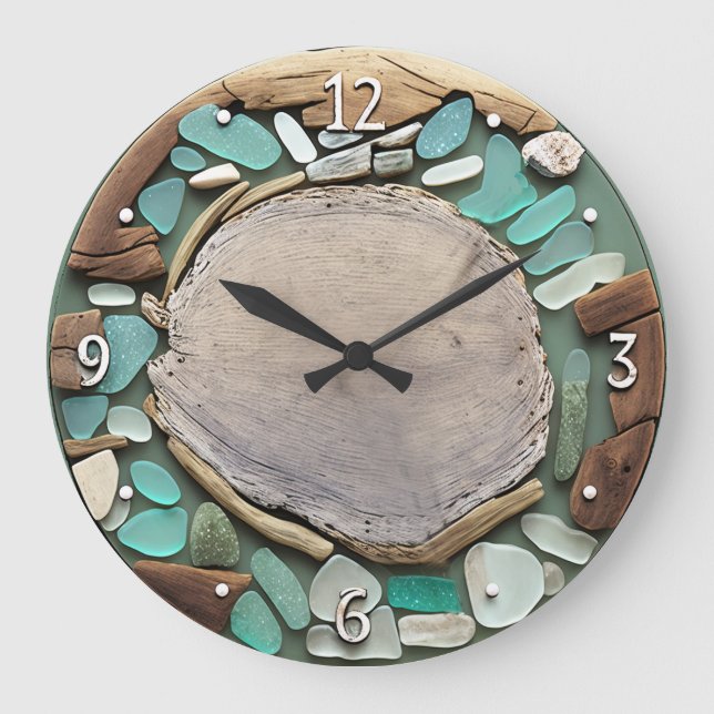 Sea Glass Driftwood Beach Square Wall Clock Große Wanduhr (Vorderseite)