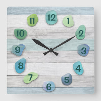 Sea Glass Driftwood Quadratische Wanduhr