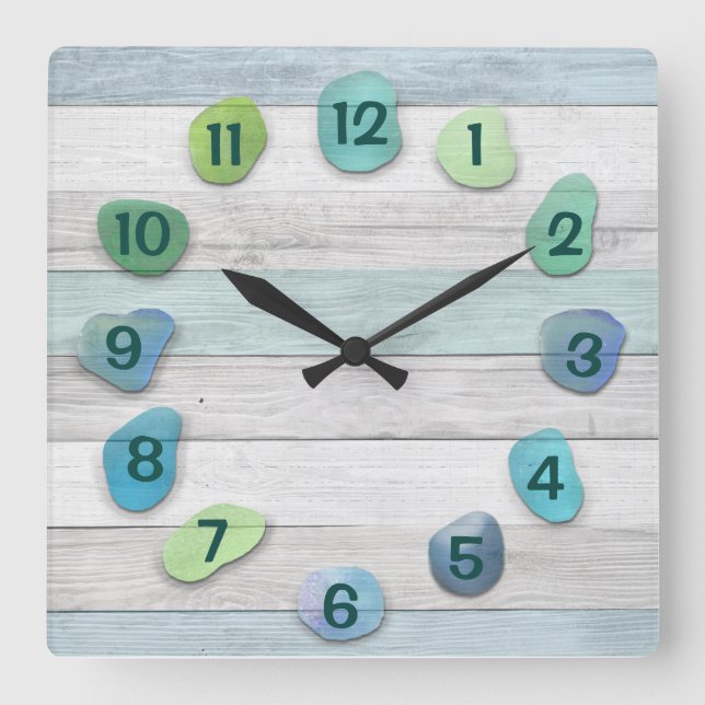 Sea Glass Driftwood Quadratische Wanduhr (Vorderseite)