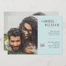 Sea Glass Foto Wedding Invite QR Code Rett Datum
