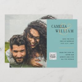 Sea Glass Foto Wedding Invite QR Code Rett Datum Einladung