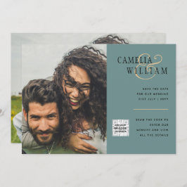 Sea Glass Foto Wedding Invite QR Code Rett Datum Einladung
