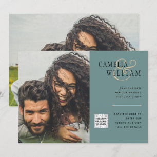 Sea Glass Foto Wedding Invite QR Code Rett Datum Einladung