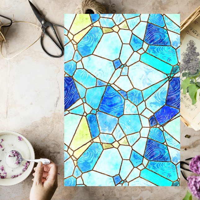 Sea Glass gestanztes Glas Decoupage Seidenpapier (stained blue glass decoupage paper)