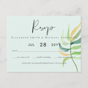 Sea Glass Green Blue Tropical Leaf Hochzeit Postkarte