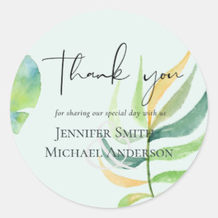 Sea Glass Green Blue Tropical Leaf Hochzeit Runder Aufkleber