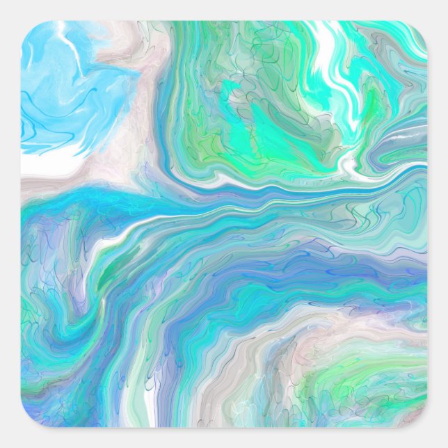 Sea Glass Marble Quadratischer Aufkleber (Vorderseite)