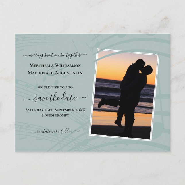 Sea Glass Musiknoten Save the Date Postkarte (Vorderseite)