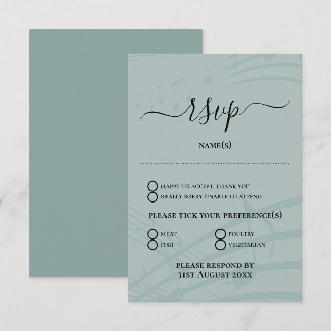 Sea Glass Musiknotens Hochzeitkarte RSVP (Vorne/Hinten)