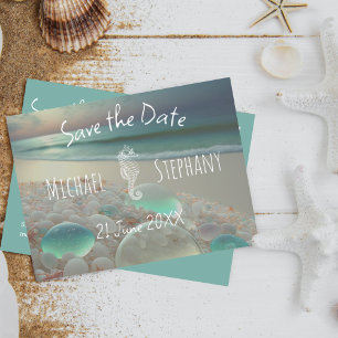 Sea Glass Seahorse Strand Save the Date Postkarte