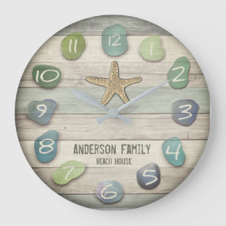 Sea Glass Starfish Driftwood Ocean Große Wanduhr