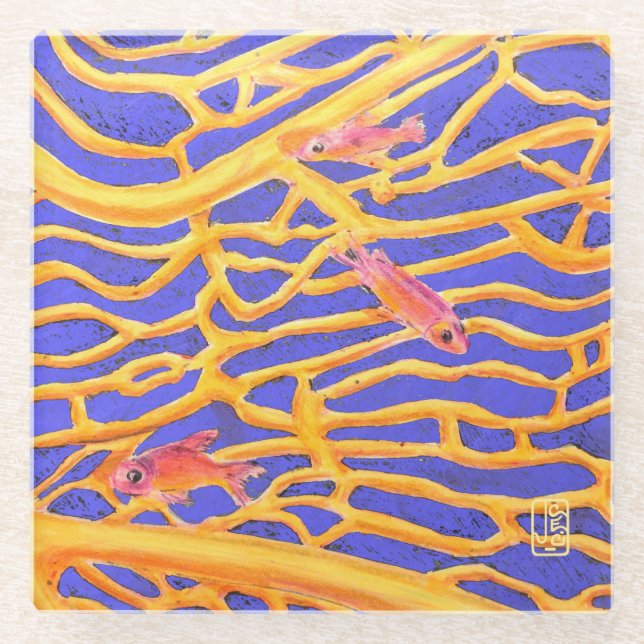 Sea Goldies Lace Coral Classy Glass Untersetzer (Vorderseite)