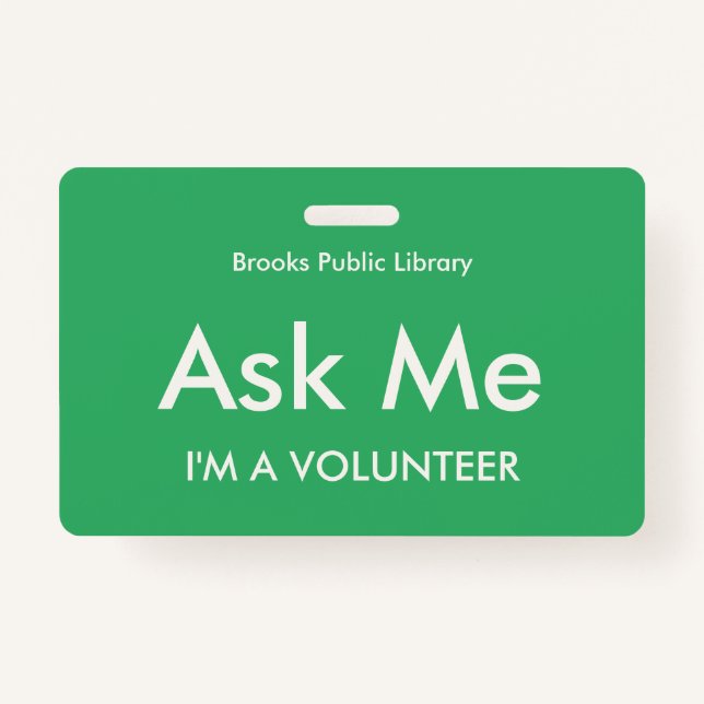 Sea Green Ask Me Badge pour les bénévoles (Devant)