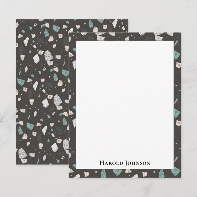 Sea Green Grey Glass Chips Terrazzo Pattern Frame Mitteilungskarte (Vorne/Hinten)