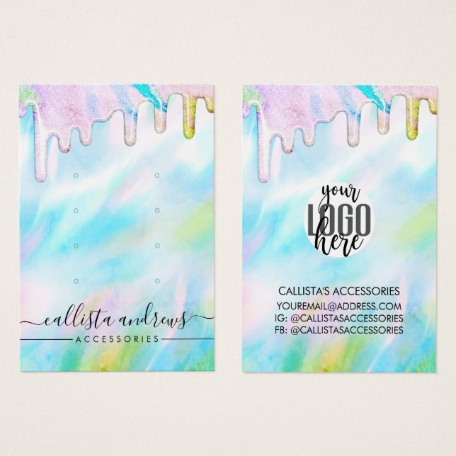 Sea Green Holographic Glitzer Tropfen Logo Earring (Vorne & Hinten)