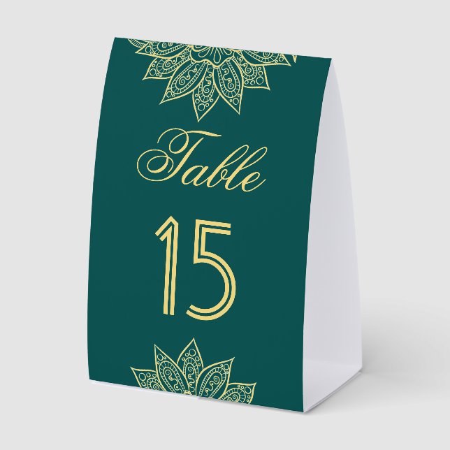 Sea Green Mehendi Indian Wedding Table Number Tischaufsteller (Vorderseite)
