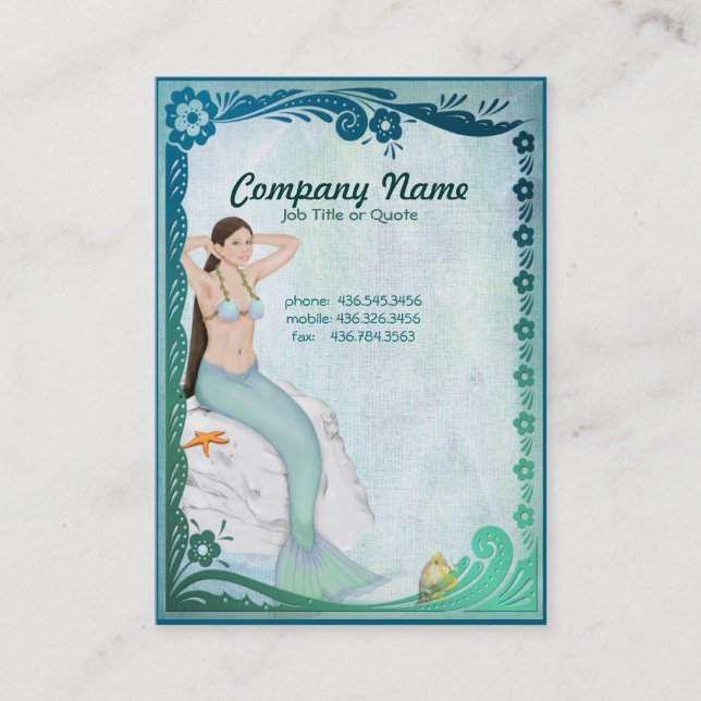 Sea Green Mermaid Fantasy Visitenkarte (Vorderseite)