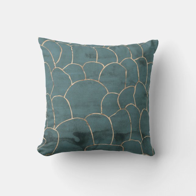 Sea Green Modern Marble Gold Foil Gemstone Kissen (Vorderseite)