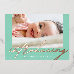 Sea Green Rose Gold Einführung in das Foto Baby Folieneinladung
