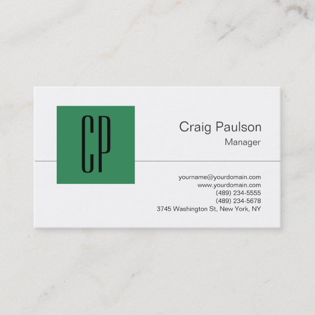 Sea Green Schwarz-weiß Monogram Business Card Visitenkarte (Vorderseite)
