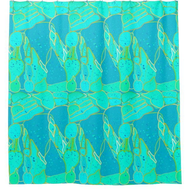 "Sea Grotto" abstrakt - Türkis, Blau, Gold Duschvorhang (Vorderseite)
