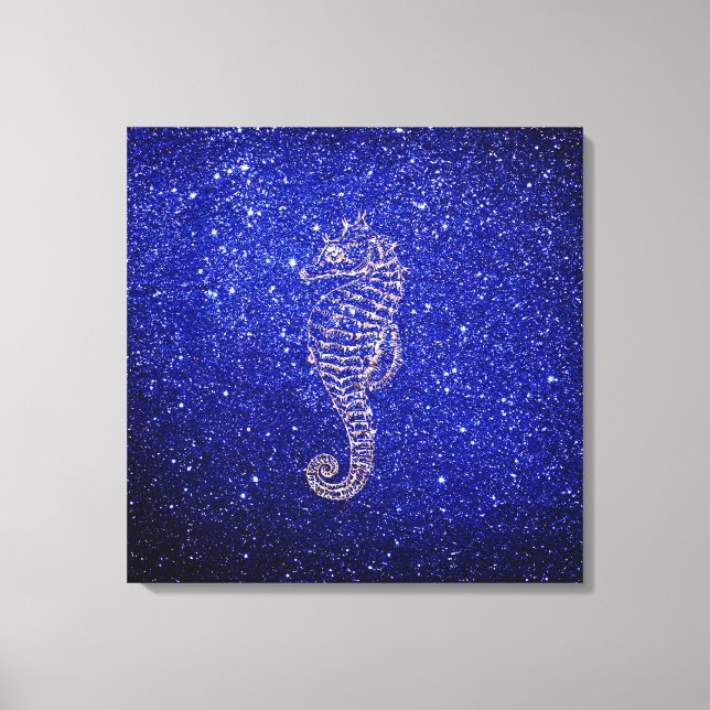 Sea Horean Life Rose Gold Cobalt Blue Glitzer Leinwanddruck (Vorderseite)