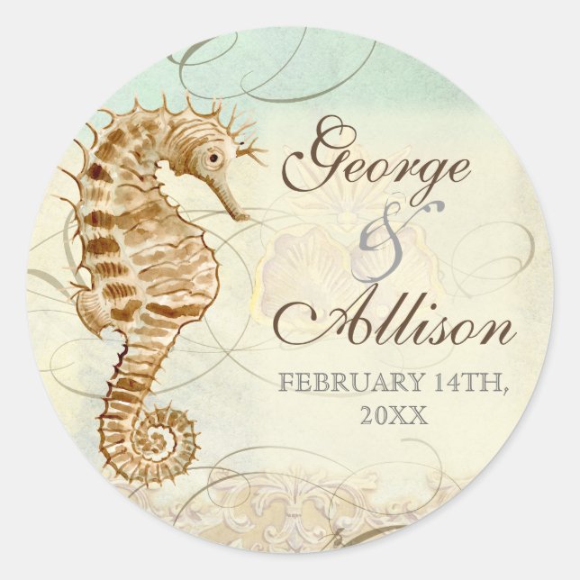 Sea Horse Coastal Beach - Sticker Mariage Seal (Devant)