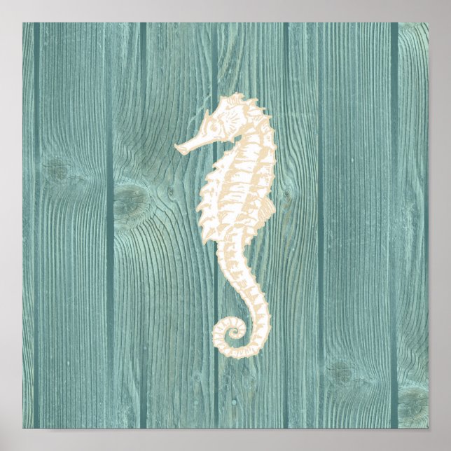 Sea Horse Vintag Aqua Wood Poster (Vorne)