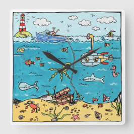 Sea Life Acrylic Wall Clock Quadratische Wanduhr