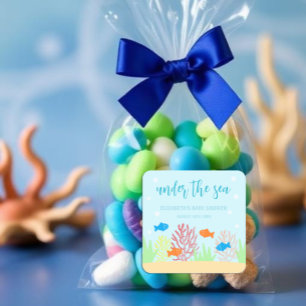 Sea Life Baby Dusche Quadratischer Aufkleber