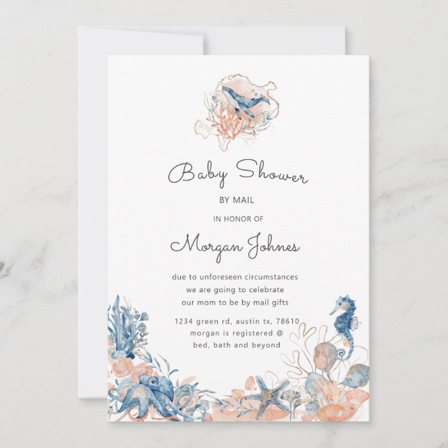 Sea Life Coral Baby Showroom per Post Einladung (Vorderseite)