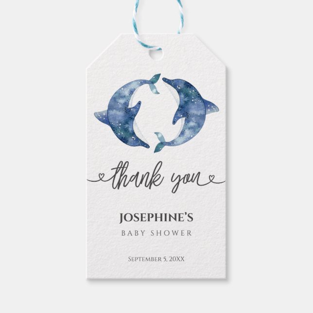 Sea Life Dolphin Twins Baby Dusche Gefallen Geschenkanhänger (Vorderseite)