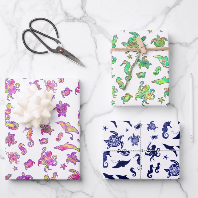 Sea Life Graphic Pattern Jeden Anlaß Geschenkpapier Set (Vorderseite)
