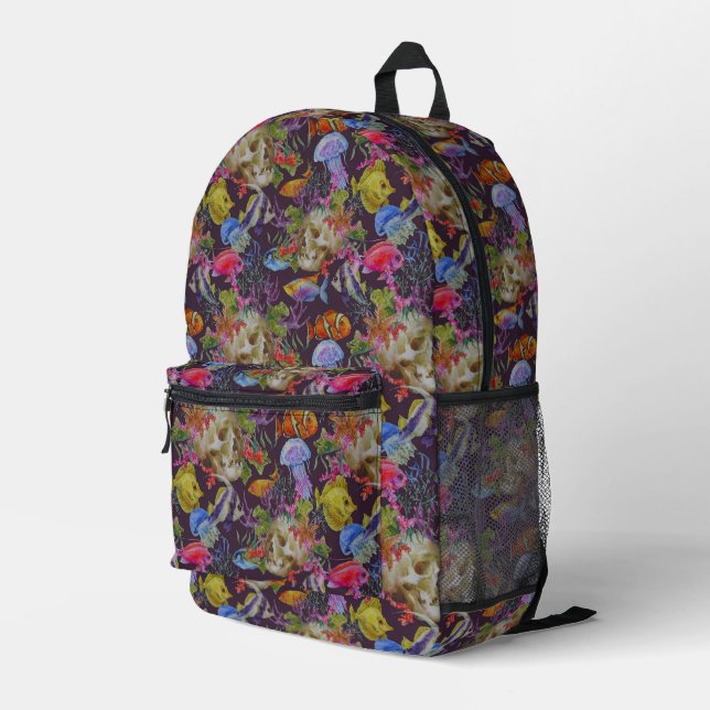 Sea Life Grunge Muster Bedruckter Rucksack (Rückseitige Ecke Rechts)