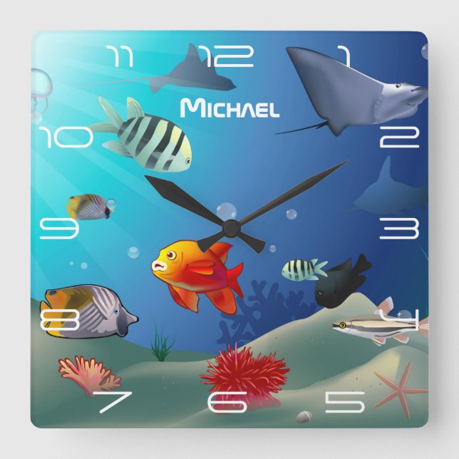 Sea Life Scene Quadratische Wanduhr (Vorderseite)