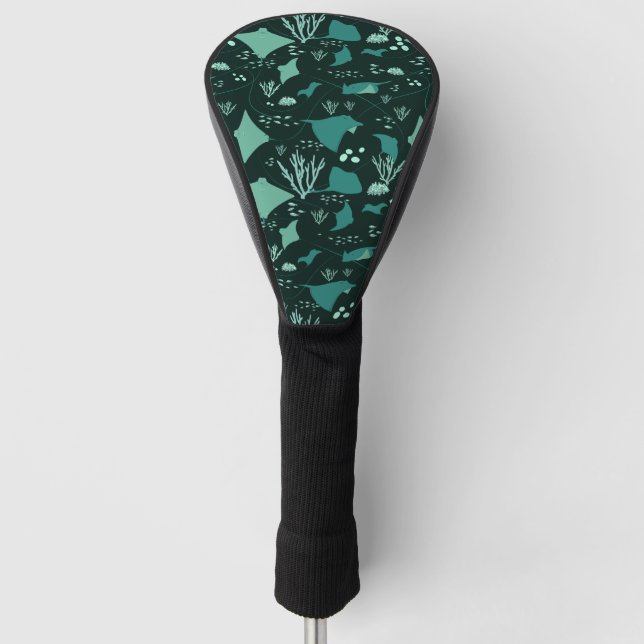 Sea Life Stingrochen Muster Blau Schwarz Golf Headcover (Vorderseite)