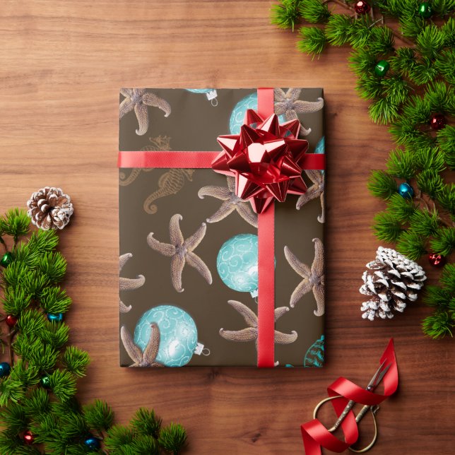 Sea Life Tropical Pattern Brown Weihnachten Geschenkpapier (Feiertagsgeschenk)