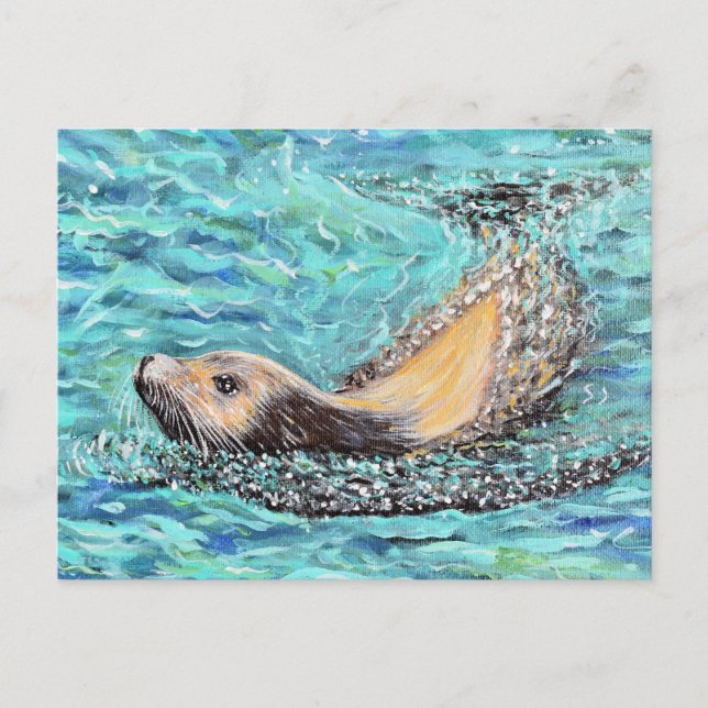 Sea Lion Gemälde Postkarte (Vorderseite)