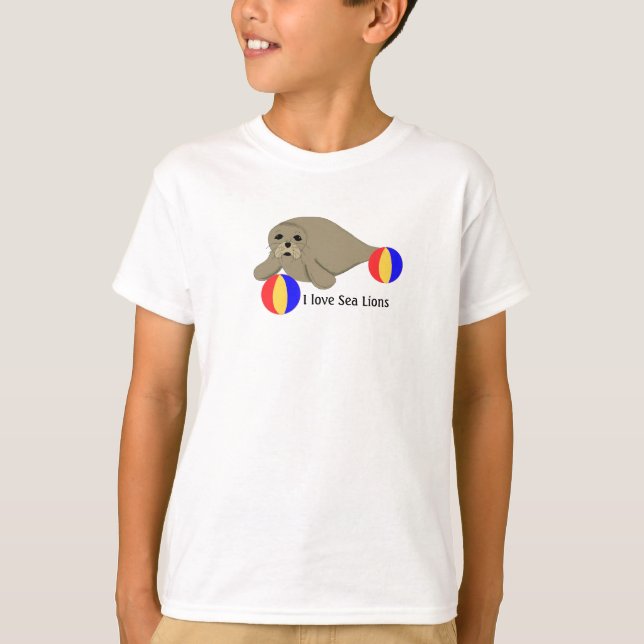 Sea Lion mit Beach Balls T-Shirt (Vorderseite)