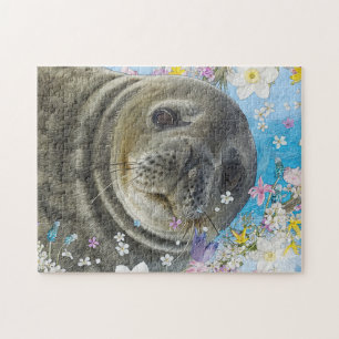 Sea Lion Schwimmen in Blume Patch
