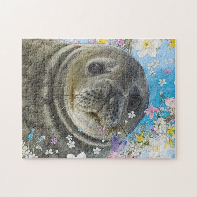 Sea Lion Schwimmen in Blume Patch (Horizontal)