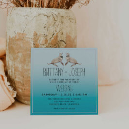 Sea Lions Aquamarin Blue Modern Wedding Einladung