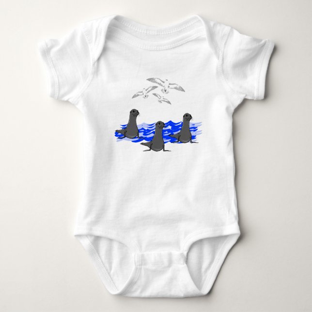 Sea Lions Ocean & Seagulls Baby Bodysuit Baby Strampler (Vorderseite)