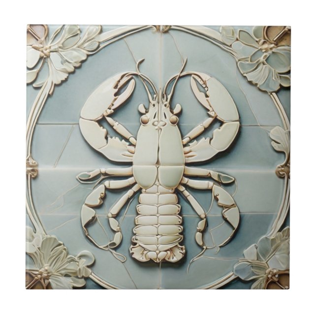 Sea Lobster Art Nouveau Imitats Relief Mini Ocean Fliese (Vorderseite)