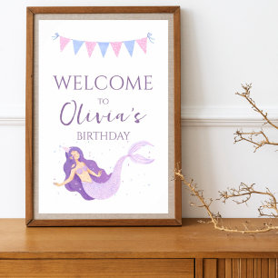 Sea Mermaid Lila Pink Girls Geburtstag Willkommen Poster