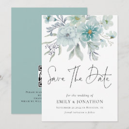 Sea Mist Aquamarine Florals QR Code Hochzeit Save The Date