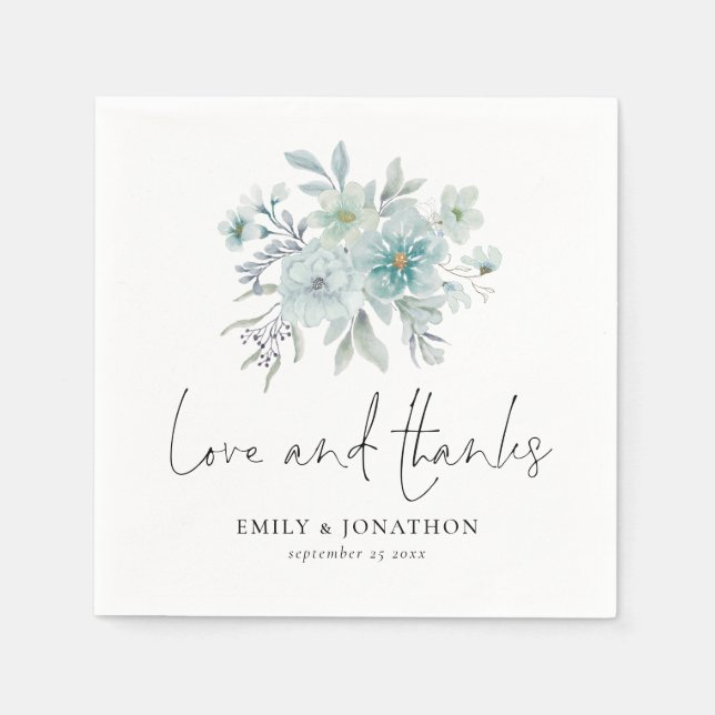 Sea Mist Florals Hochzeit Verlobung Liebe Dank Serviette (Vorderseite)